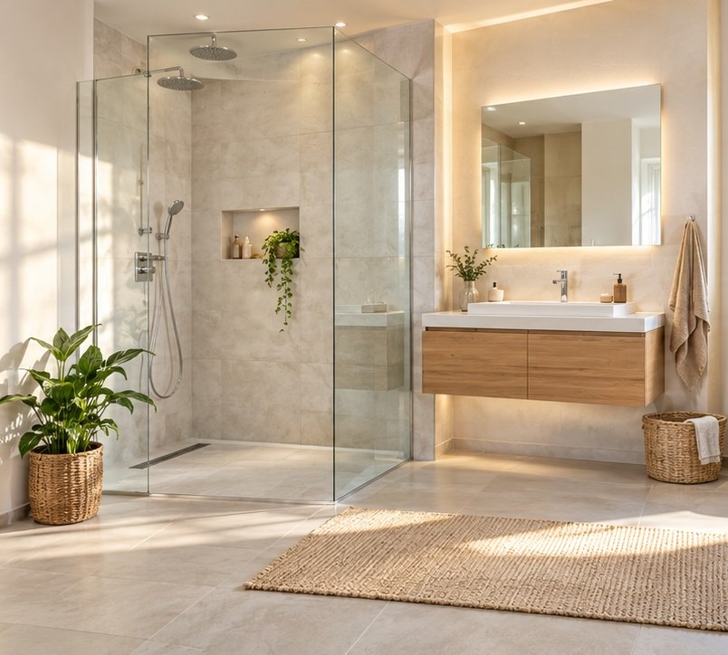 Symbolbild: Modernisiertes Bad mit bodengleicher Dusche – Fachbetriebe für Friedrichsthal